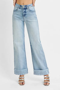RISEN Wide-Leg Ankle Cuffed Jeans - Tall Girl Friendly-RISEN tummy control high rise wide-leg jeans, wear cuffed or uncuffed for extra long inseam. Flattering stretch denim in regular and plus sizes for versatile women’s style.-Reef Love