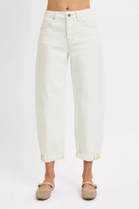 RISEN Winter White High Rise Barrel Cropped Jeans