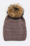 Raccoon Fur Detachable PomPom Chevron Knit Beanie
