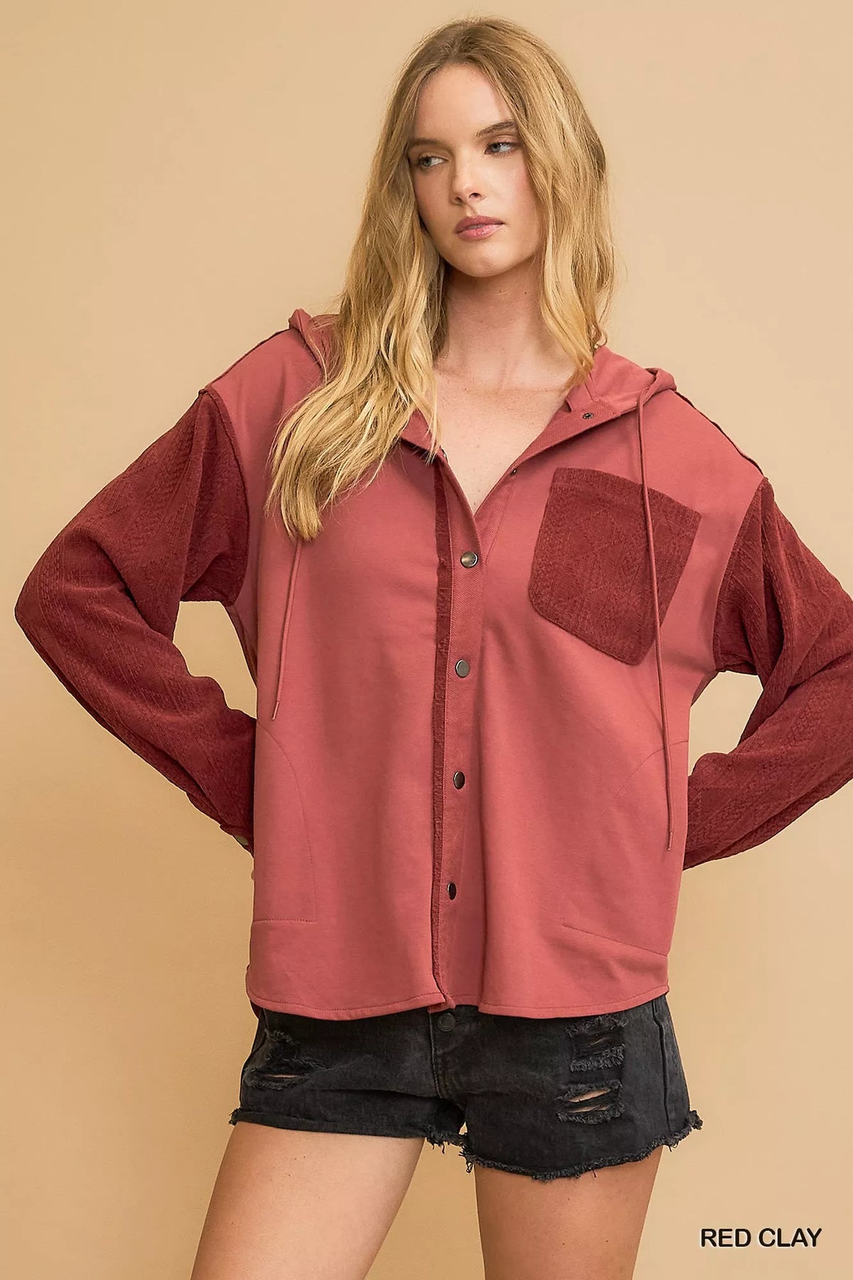 Red Clay Washed French Terry Shacket