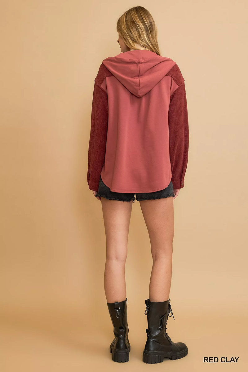 Red Clay Washed French Terry Shacket