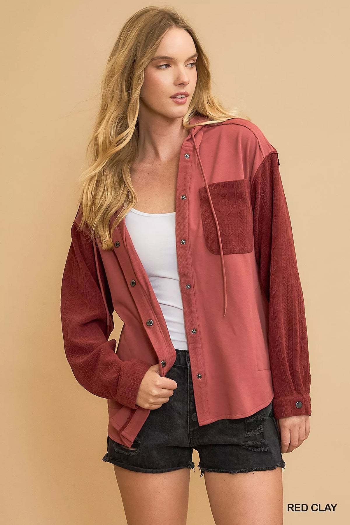 Red Clay Washed French Terry Shacket