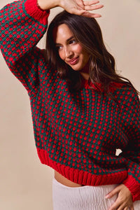 Red & Green Holiday Textured Two Tone Sweater-Reef Love