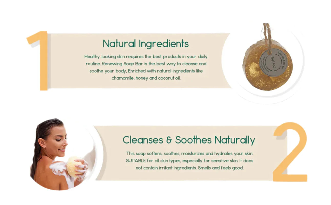 Natural Renewing Soap Bar – Chamomile, Honey, Coconut Oil