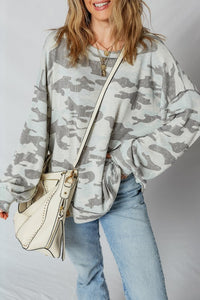 Retro Camouflage Exposed Seam Sweatshirt-The Retro Camouflage Exposed Seam Sweatshirt brings a fun retro vibe with a modern twist. Its laid-back fit and dropped shoulders create a cool, casual look. 