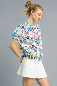 Retro Floral Puff Sleeve Top-short sleeve blouse-Reef Love