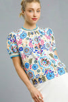 Retro Floral Puff Sleeve Top-short sleeve blouse-Reef Love