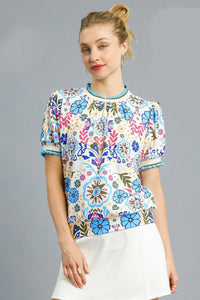 Retro Floral Puff Sleeve Top-short sleeve blouse-Reef Love
