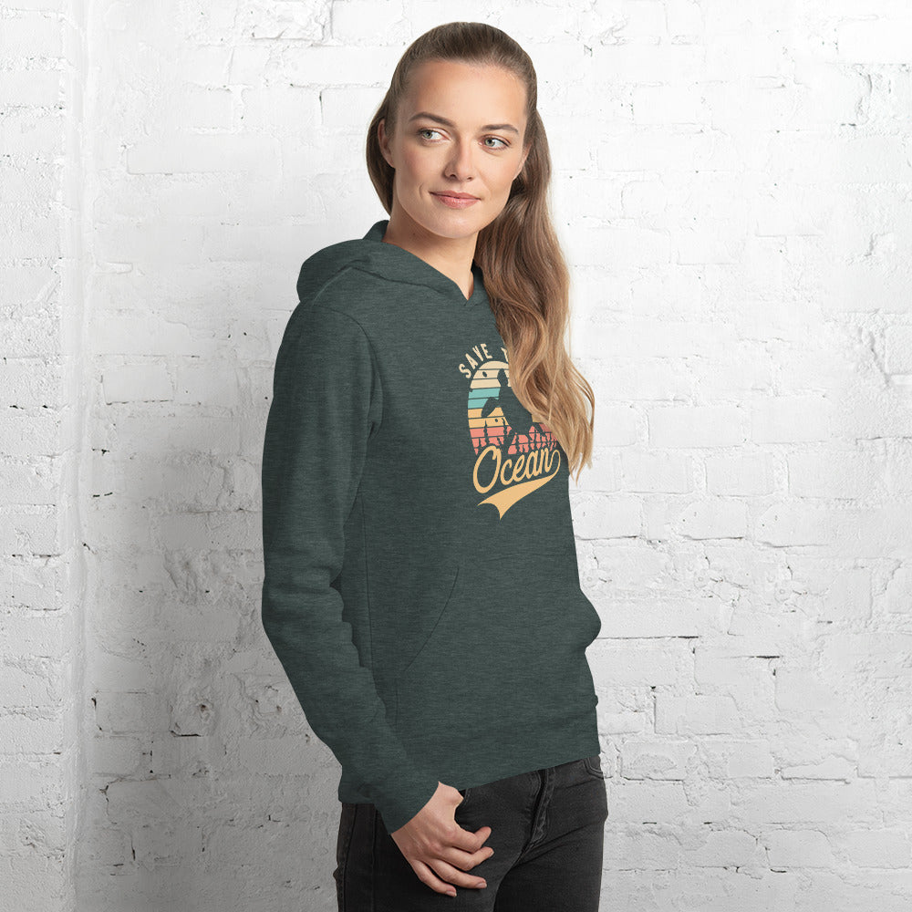 Retro Save The Ocean Turtle Reef Love Unisex Hoodie- Boho Chic Styles by Reef Love