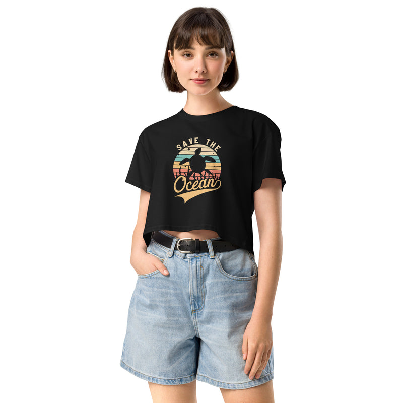 Retro Save the Ocean Turtle Reef Love Women’s Crop Tee- Boho Chic Styles by Reef Love