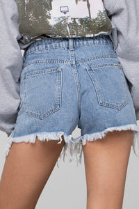 Rhinestone Distressed Tassel Denim Shorts-Denim Shorts-Insane Gene-Reef Love