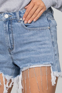 Rhinestone Distressed Tassel Denim Shorts-Denim Shorts-Insane Gene-Reef Love