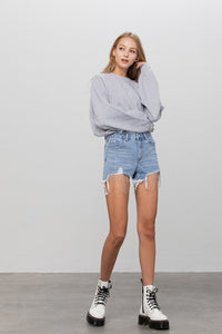 Rhinestone Distressed Tassel Denim Shorts-Denim Shorts-Insane Gene-LIGHT BLUE WASH-XS-Reef Love