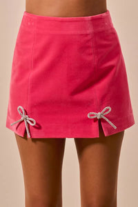 Rhinestone Ribbon Velvet Mini Skirt-Reef Love