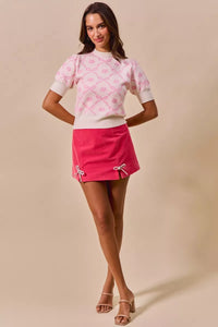 Rhinestone Ribbon Velvet Mini Skirt-Reef Love