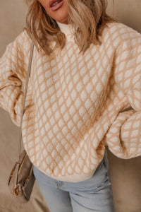 Rhombus Textured Knit Mock Neck Sweater-Reef Love