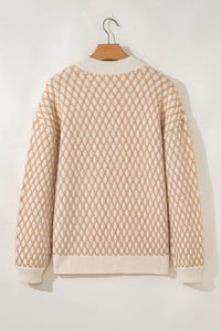 Rhombus Textured Knit Mock Neck Sweater-Reef Love