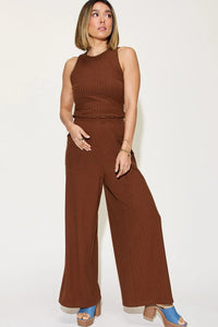 Ribbed Tank and Wide Leg Pants Lounge Set-Effortless comfort meets chic style with this Ribbed Tank + Wide Leg Pant Lounge Set. Soft stretch fabric, pockets, and versatile year-round wear. Standard + Plus size.
