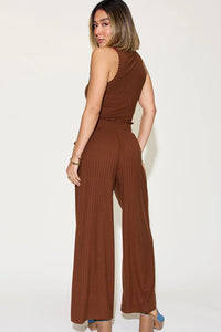 Ribbed Tank and Wide Leg Pants Lounge Set-Effortless comfort meets chic style with this Ribbed Tank + Wide Leg Pant Lounge Set. Soft stretch fabric, pockets, and versatile year-round wear. Standard + Plus size.