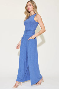 Ribbed Tank and Wide Leg Pants Lounge Set-Effortless comfort meets chic style with this Ribbed Tank + Wide Leg Pant Lounge Set. Soft stretch fabric, pockets, and versatile year-round wear. Standard + Plus size.