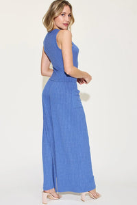 Ribbed Tank and Wide Leg Pants Lounge Set-Effortless comfort meets chic style with this Ribbed Tank + Wide Leg Pant Lounge Set. Soft stretch fabric, pockets, and versatile year-round wear. Standard + Plus size.