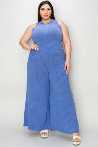 Ribbed Tank and Wide Leg Pants Lounge Set-Effortless comfort meets chic style with this Ribbed Tank + Wide Leg Pant Lounge Set. Soft stretch fabric, pockets, and versatile year-round wear. Standard + Plus size.
