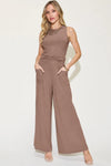 Ribbed Tank and Wide Leg Pants Lounge Set-Effortless comfort meets chic style with this Ribbed Tank + Wide Leg Pant Lounge Set. Soft stretch fabric, pockets, and versatile year-round wear. Standard + Plus size.