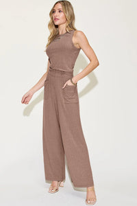 Ribbed Tank and Wide Leg Pants Lounge Set-Effortless comfort meets chic style with this Ribbed Tank + Wide Leg Pant Lounge Set. Soft stretch fabric, pockets, and versatile year-round wear. Standard + Plus size.