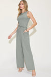 Ribbed Tank and Wide Leg Pants Lounge Set-Effortless comfort meets chic style with this Ribbed Tank + Wide Leg Pant Lounge Set. Soft stretch fabric, pockets, and versatile year-round wear. Standard + Plus size.