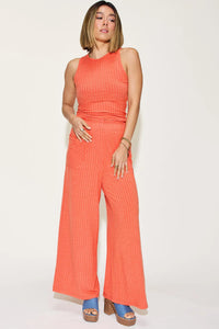 Ribbed Tank and Wide Leg Pants Lounge Set-Effortless comfort meets chic style with this Ribbed Tank + Wide Leg Pant Lounge Set. Soft stretch fabric, pockets, and versatile year-round wear. Standard + Plus size.