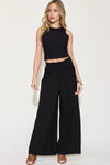 Ribbed Tank and Wide Leg Pants Lounge Set-Effortless comfort meets chic style with this Ribbed Tank + Wide Leg Pant Lounge Set. Soft stretch fabric, pockets, and versatile year-round wear. Standard + Plus size.