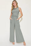 Ribbed Tank and Wide Leg Pants Lounge Set-Effortless comfort meets chic style with this Ribbed Tank + Wide Leg Pant Lounge Set. Soft stretch fabric, pockets, and versatile year-round wear. Standard + Plus size.