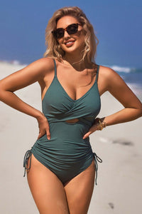 Ribbed Tie Side High Cut Twist Front One Piece Swimsuit- Boho Chic Styles by Reef Love