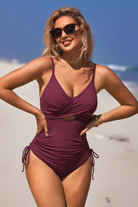 Ribbed Tie Side High Cut Twist Front One Piece Swimsuit- Boho Chic Styles by Reef Love