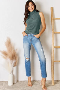 Ribbed Turtleneck Tank-Ribbed Turtleneck Tank - Classic Wardrobe Staple. Ribbed and stretchy design. Turtleneck ribbed tank available in plus sizes, perfect for all seasons and layering.