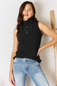 Ribbed Turtleneck Tank-Ribbed Turtleneck Tank - Classic Wardrobe Staple. Ribbed and stretchy design. Turtleneck ribbed tank available in plus sizes, perfect for all seasons and layering.