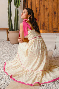 Ribbon Tie Flowy Maxi Dress-Flowy pink floral maxi dress with ribbon tie straps & tiered ruffle hem. Lightweight & breezy, perfect for sunny days, vacations, or effortless boho style.-Reef Love Boho-Chic Boutique