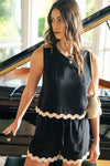 Ric Rac Trim Detailed Top & Shorts Set, Black