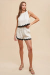 Ric Rac Trim Detailed Top & Shorts Set, Natural