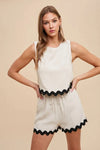 Ric Rac Trim Detailed Top & Shorts Set, Natural
