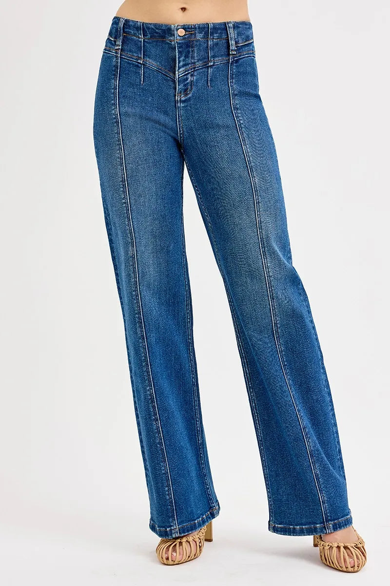 Risen Front Seam Wide Leg Jeans-Reef Love