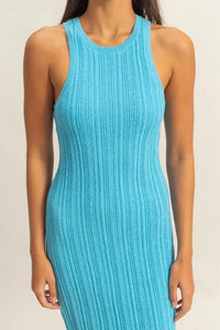 Round Neck Bodycon Ribbed Knit Dress, Sky Blue-Embrace your curves with this Sky Blue Round Neck Bodycon Ribbed Knit Dress. The round neck offers a classic and flattering neckline. -Reef Love Boho-Chic Boutique