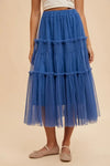 Royal Tulle Tiered Midi Skirt