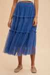 Royal Tulle Tiered Midi Skirt