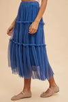 Royal Tulle Tiered Midi Skirt