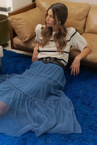 Royal Tulle Tiered Midi Skirt