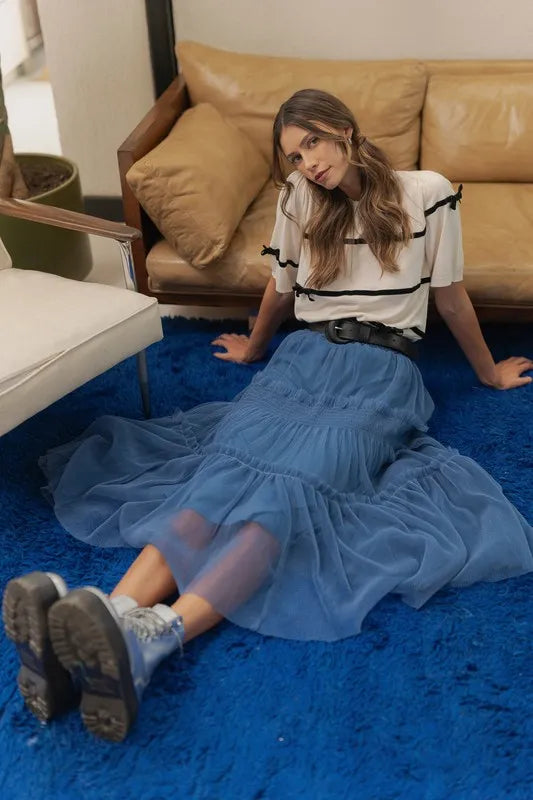 Royal Tulle Tiered Midi Skirt