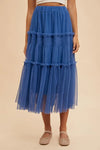 Royal Tulle Tiered Midi Skirt