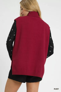 Ruby High-Low Turtleneck Sleeveless Sweater-Reef Love