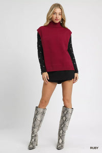Ruby High-Low Turtleneck Sleeveless Sweater-Reef Love